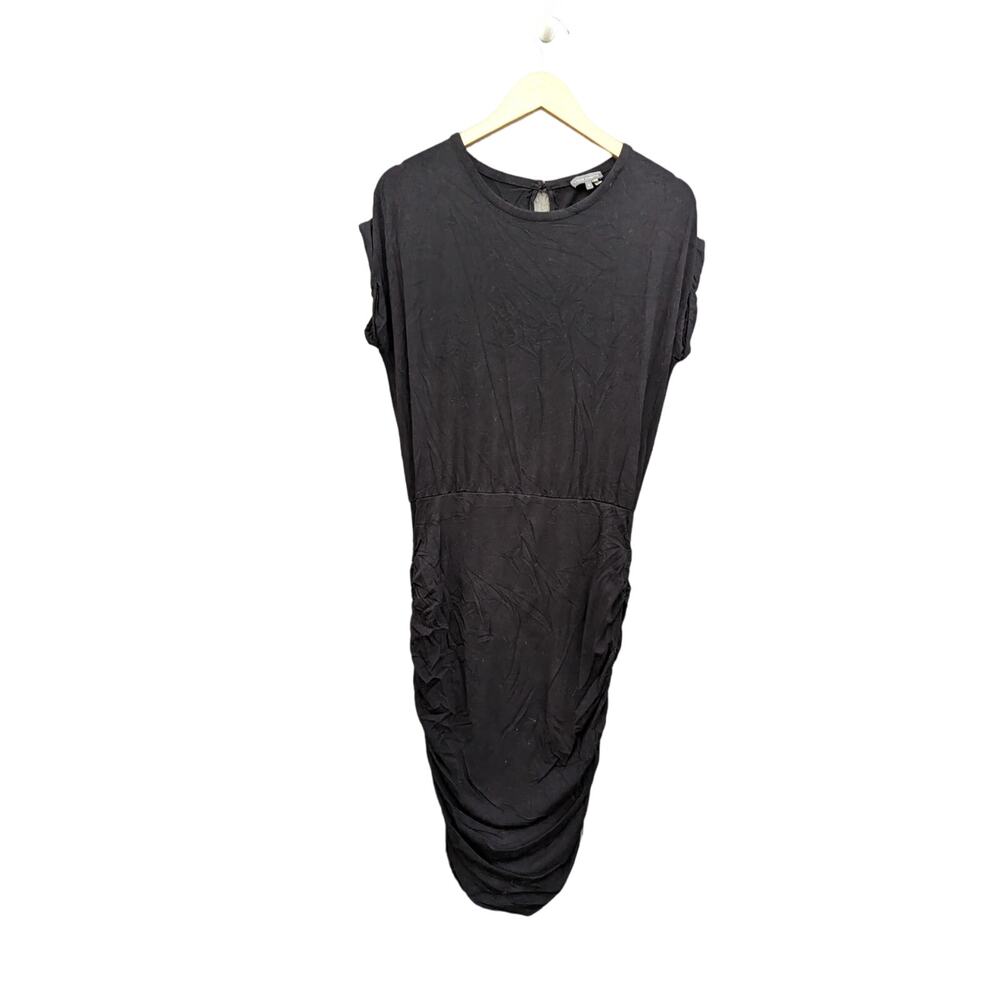 Slinky Black Dress Ruched Sides Bodycon Knee Length S Classy Vince Camuto